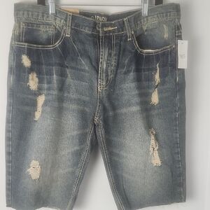 Carbon Blue Distressed Jean Shorts Relaxed Fit
